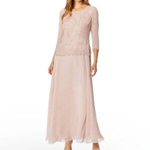 J Kara Women's Beaded Scallop Bodice Asymmetrical Gown (Light Pink, 10)